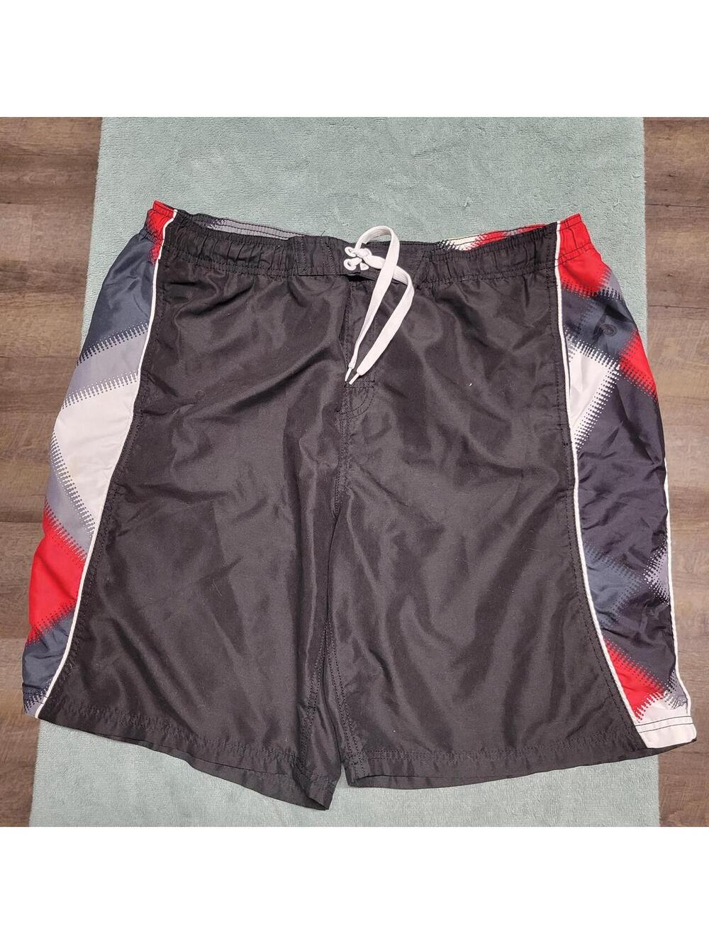 Kanu Surf Men’s Black Red Gray Colorblock Swim Trunks Board Shorts